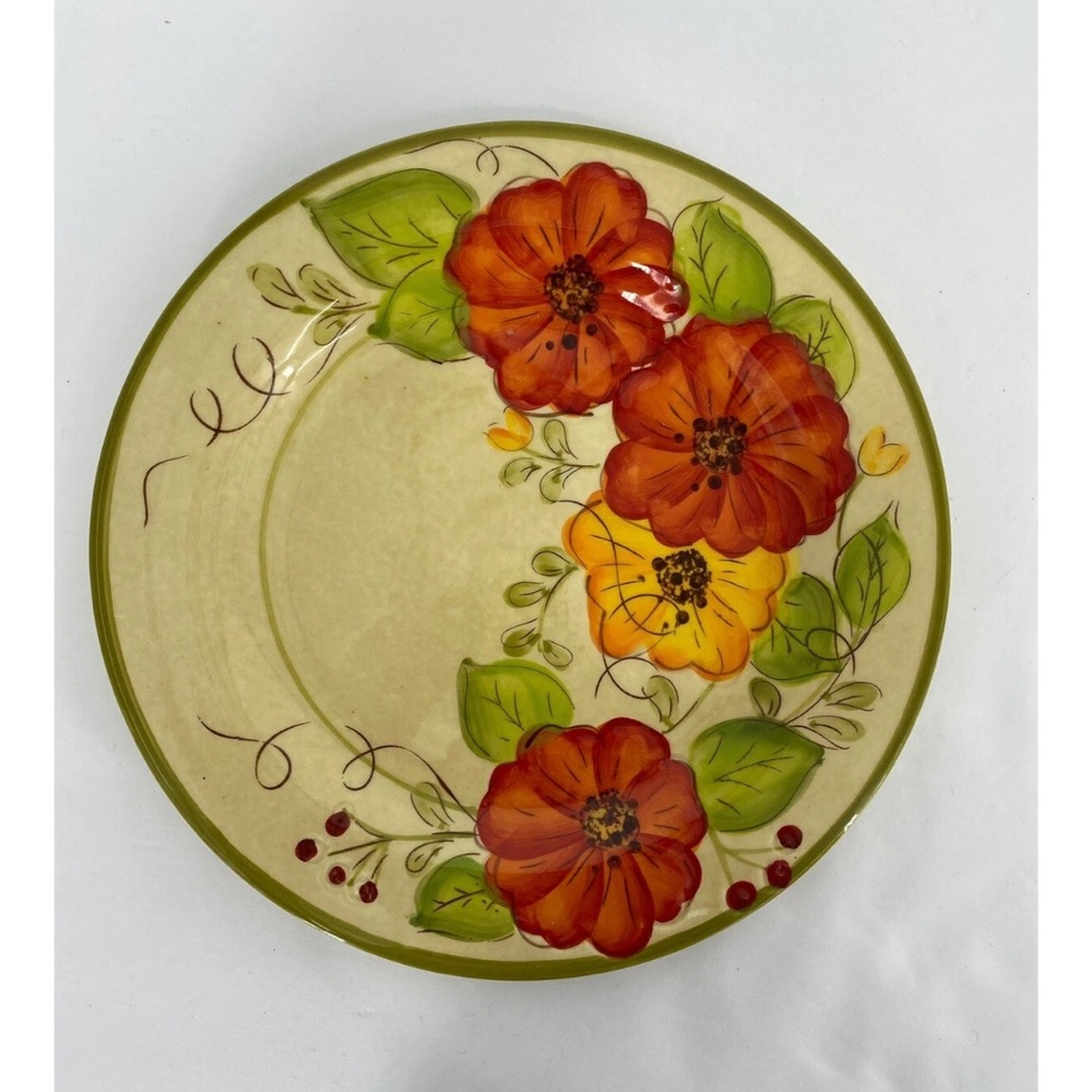 Pier 1 Imports Olivia Hand Painted Earthenware Round Floral Dinner Plate